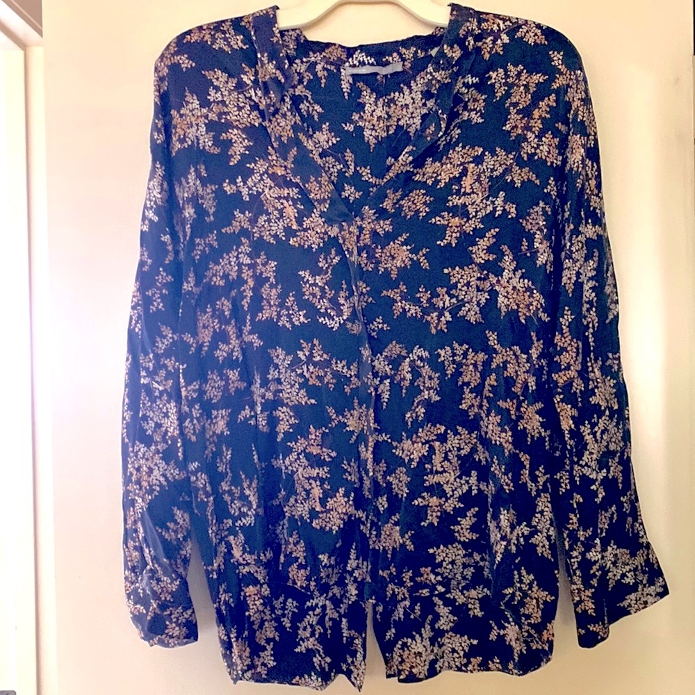 Floral Women's Top - Charcoal Grey and Cream